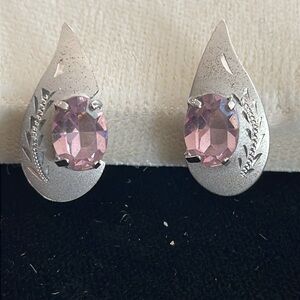 Signed CC Sterling Earrings Amethyst color Screwback Vintage Curtis Creations